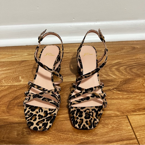 J. Crew Odette Strappy Block Heel Sandals in Leopard Suede Sz 8.5  and 9 Retro - Picture 4 of 9